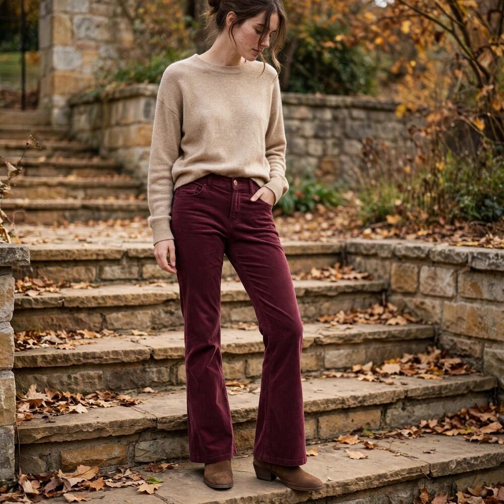 EMILIO PUCCI Corduroy Bootcut Low Rise Pants Maroon Sz US 10 $795 {FF31}